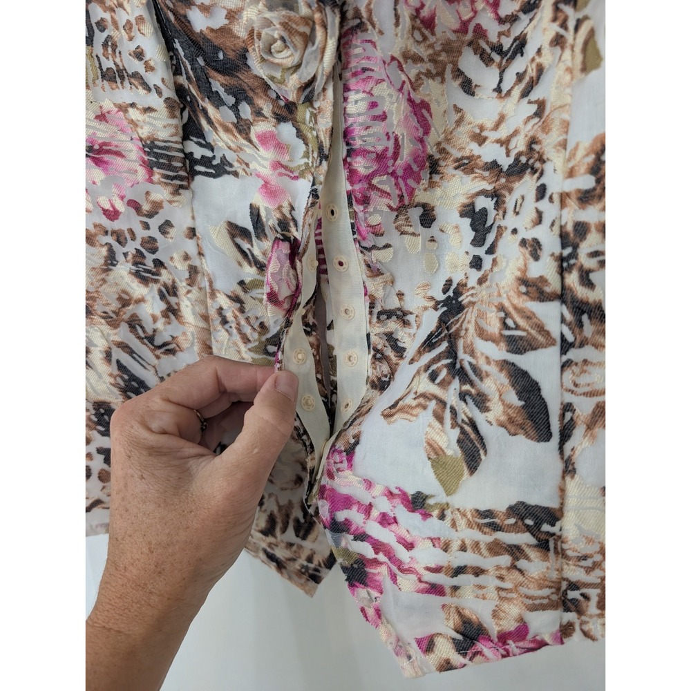 Samuel Dong Womens Floral Burnout Vest Pink Rosette Snap Front Italian Fabric - Picture 4 of 8